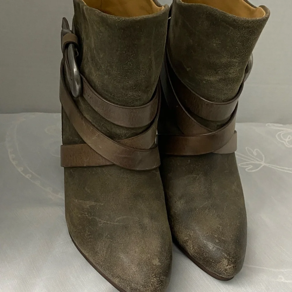 Sigerson Morrison Belle  Brown Suede Leather Block Heel Ankle Boots Womens 6 - Picture 9 of 11
